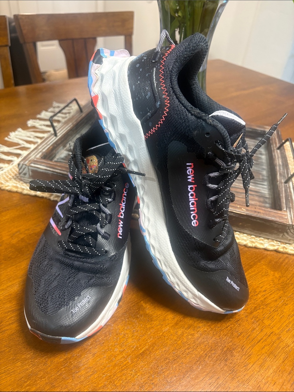 New Balance Black Athletic Running Shoes with Pink & Blue Accents